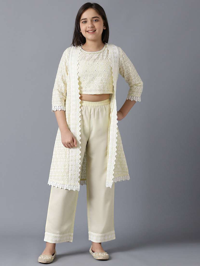 girls yellow embroidered suit set