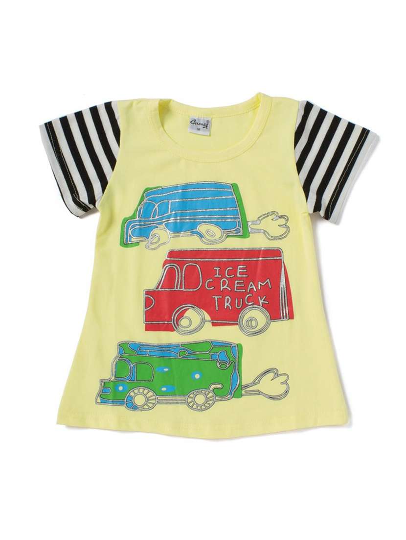 girls yellow printed regular tee