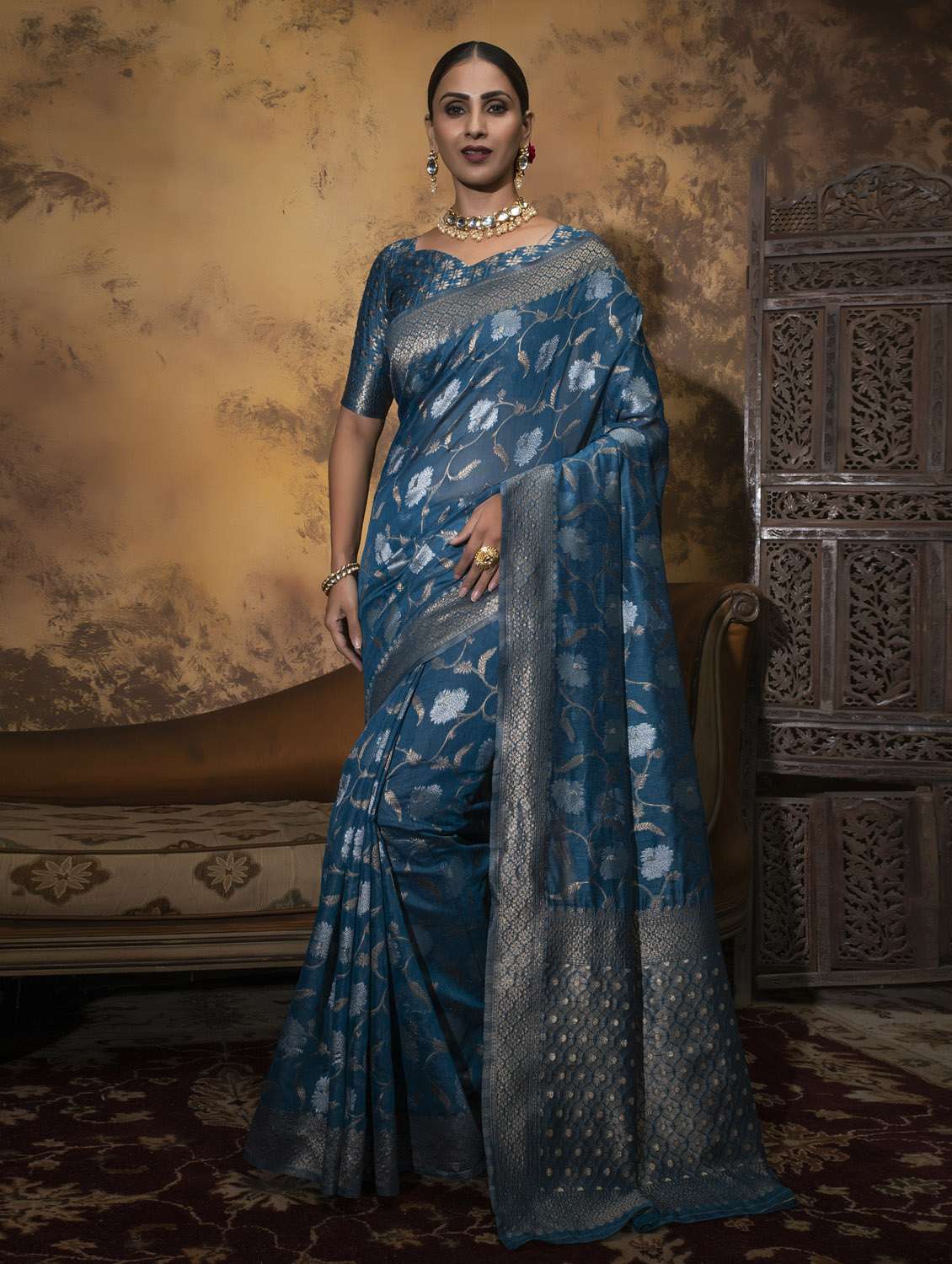 jacquard work woven saree  with blouse