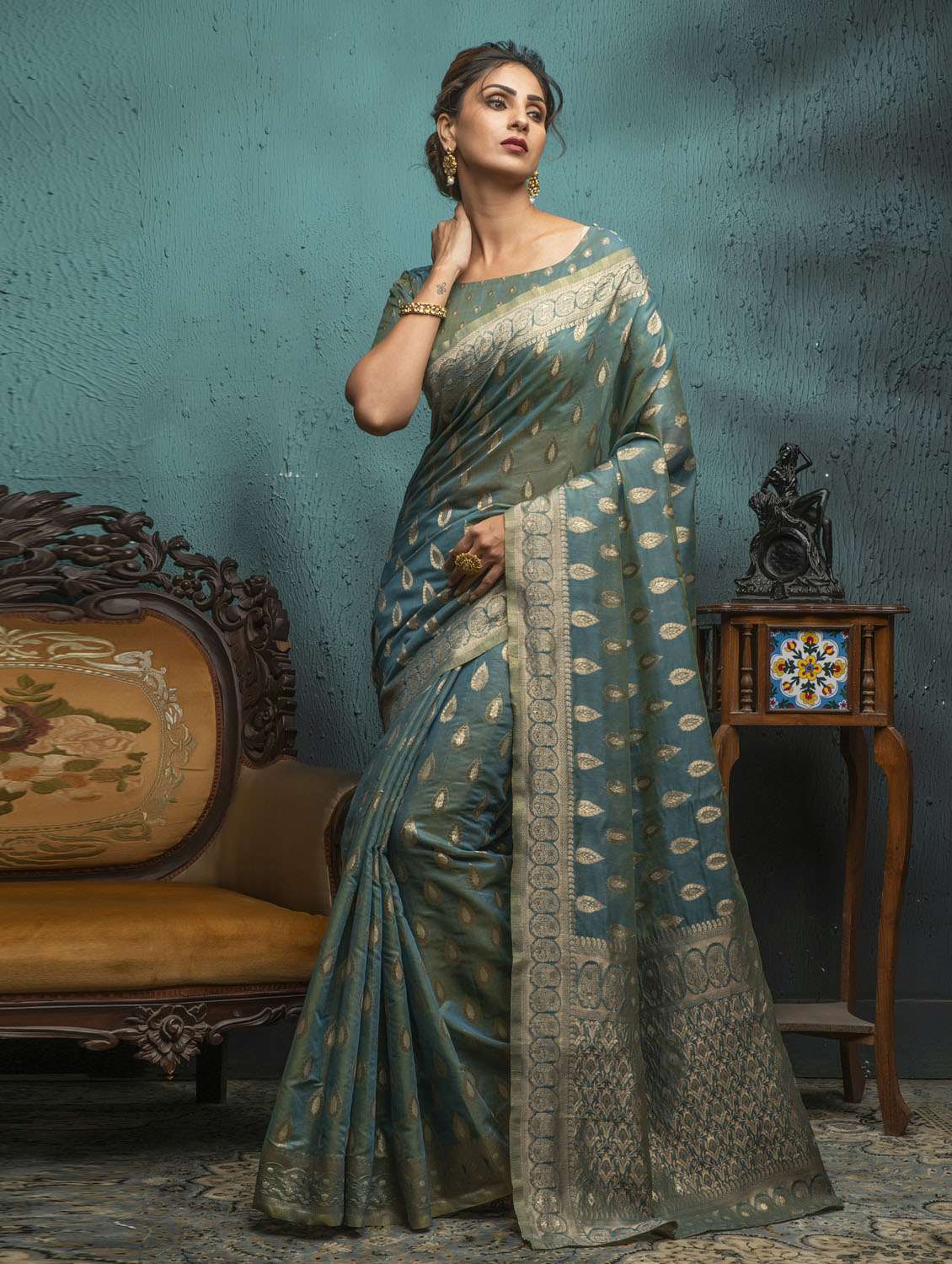 jacquard work woven saree  with blouse