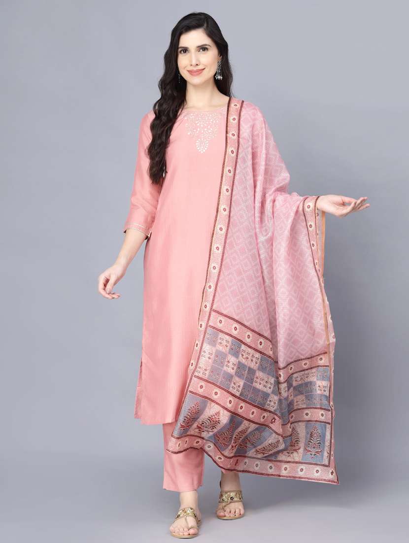 solid kurta pant set with dupatta