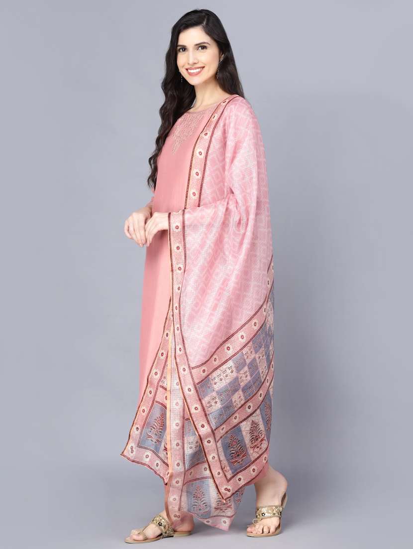 solid kurta pant set with dupatta - 18472484 -  Standard Image - 2