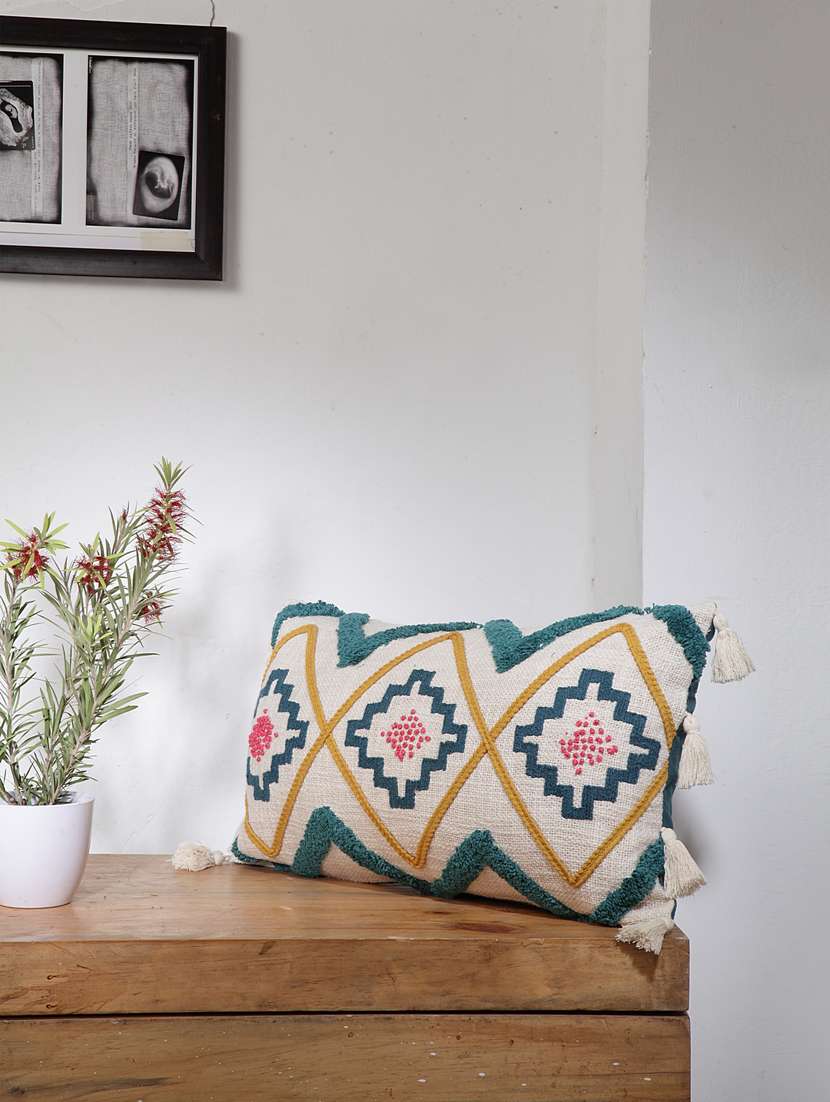 blanc9 nahua tufted rectangle cotton cushion cover 12x20inches