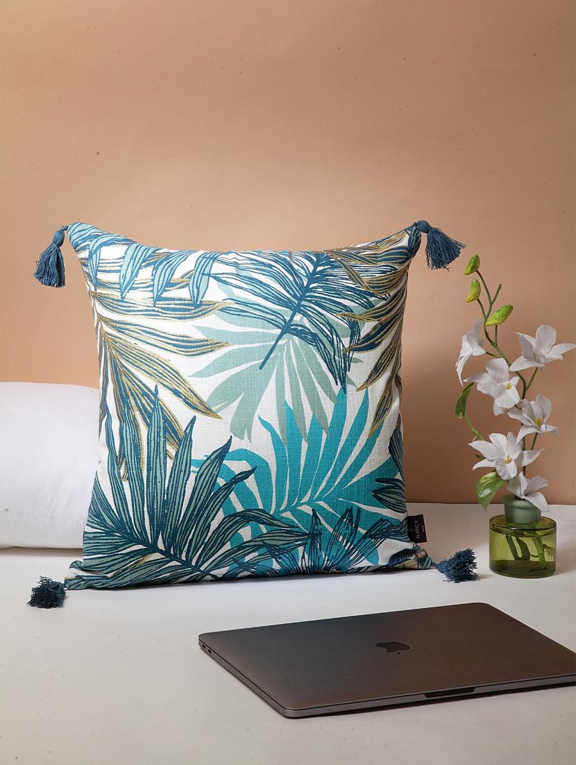 blanc9 cotton blue tropical printed cushion cover 16 x16 inches
