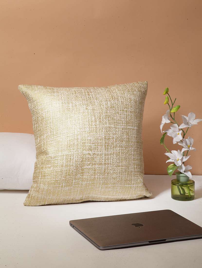blanc9 golden self-designed cotton cushion cover 16 x16 inches