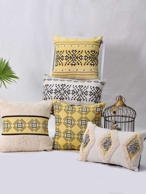 blanc9 set of 5 jaisalmer square and rectangle cotton cushion covers (40x40, 30x50)cm
