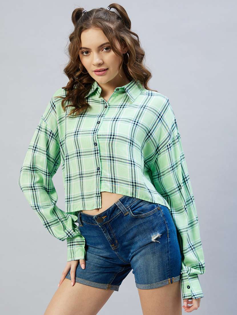 women checkered crop shirt