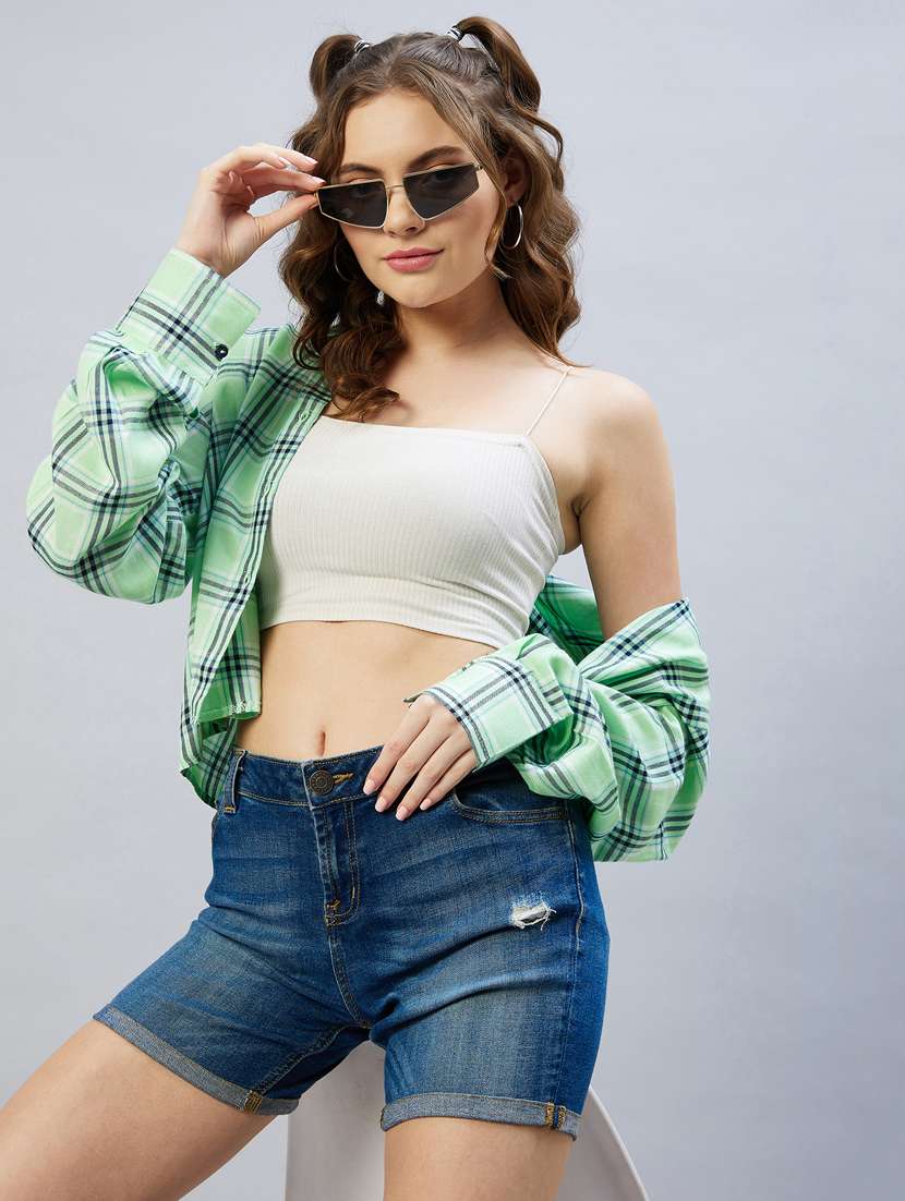 women checkered crop shirt - 18473365 -  Standard Image - 2
