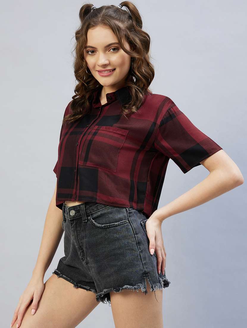women check print crop shirt  - 18473368 -  Zoom Image - 0