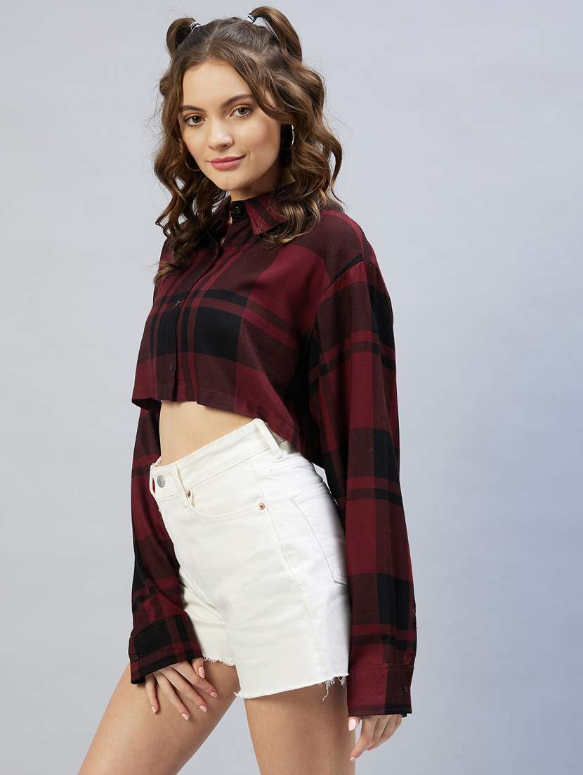 women check print crop shirt 