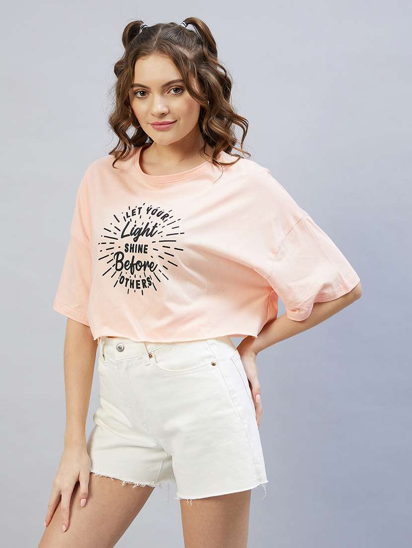 women's front print round neck t-shirt