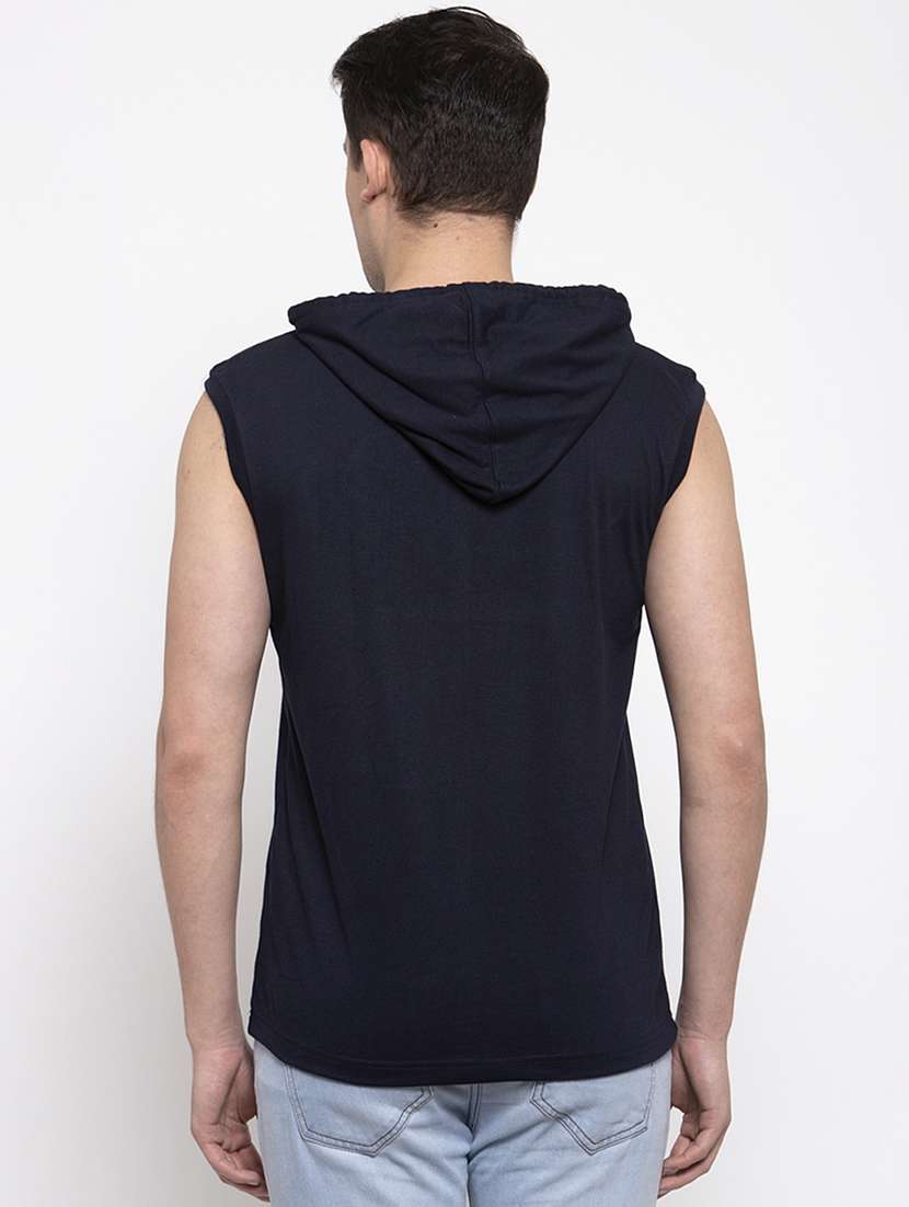 navy blue chest print hooded t-shirt - 18474469 -  Standard Image - 2