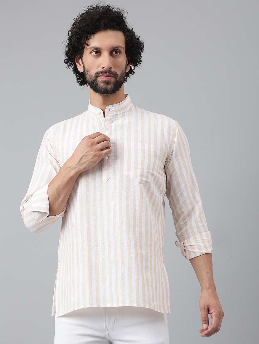 beige striped short kurta