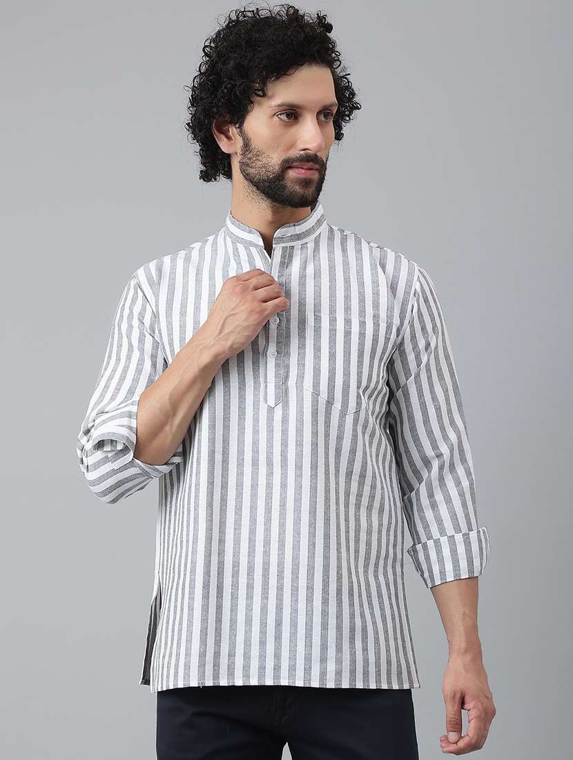 grey striped short kurta