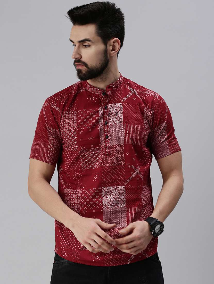 red printed short kurta