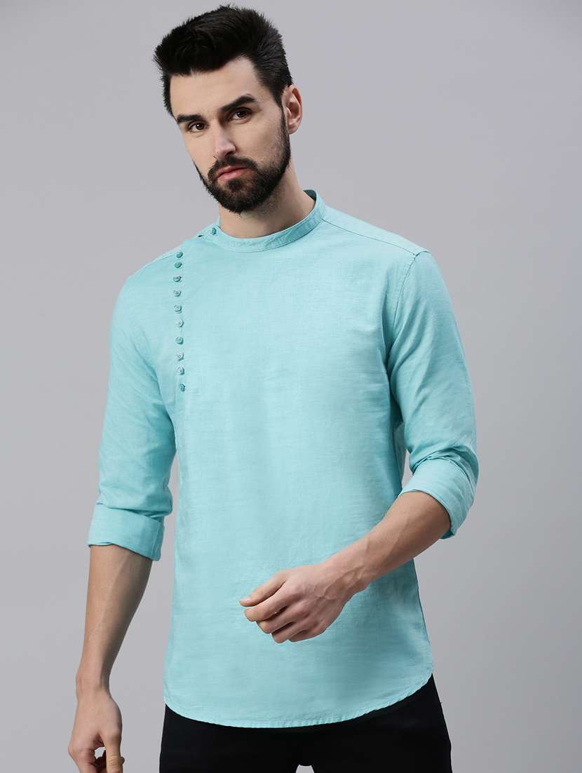blue solid short kurta