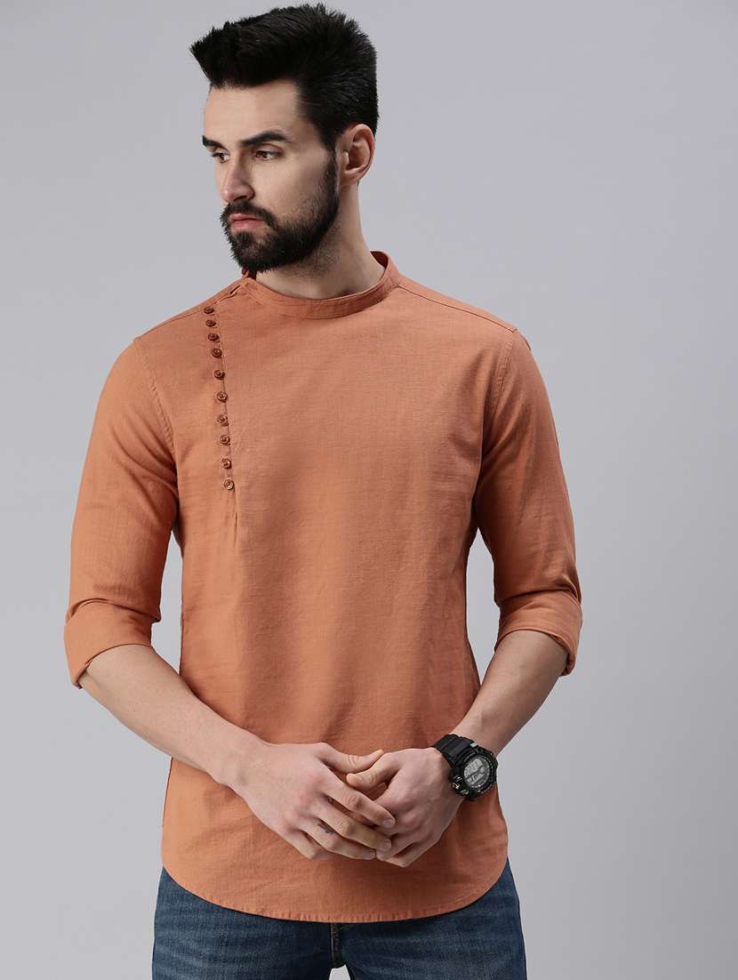 brown solid short kurta