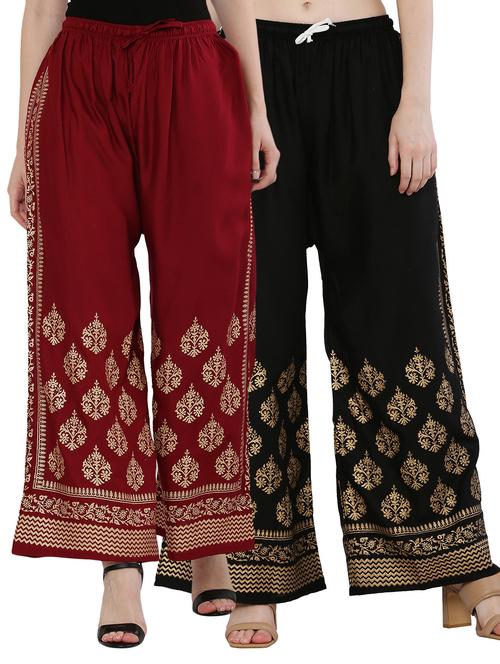 pack of 2 gold print flared palazzo - 18475138 - Standard Image - 0