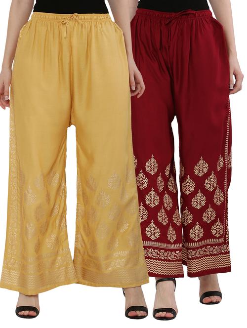 pack of 2 gold print flared palazzo - 18475150 - Standard Image - 0