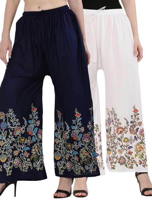 pack of 2 floral hem flared palazzo 