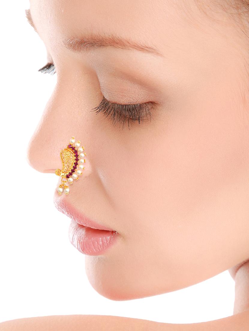 gold brass naath nose pin - 18475517 - Standard Image - 2