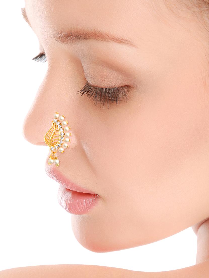 gold brass naath nose pin - 18475519 - Standard Image - 2