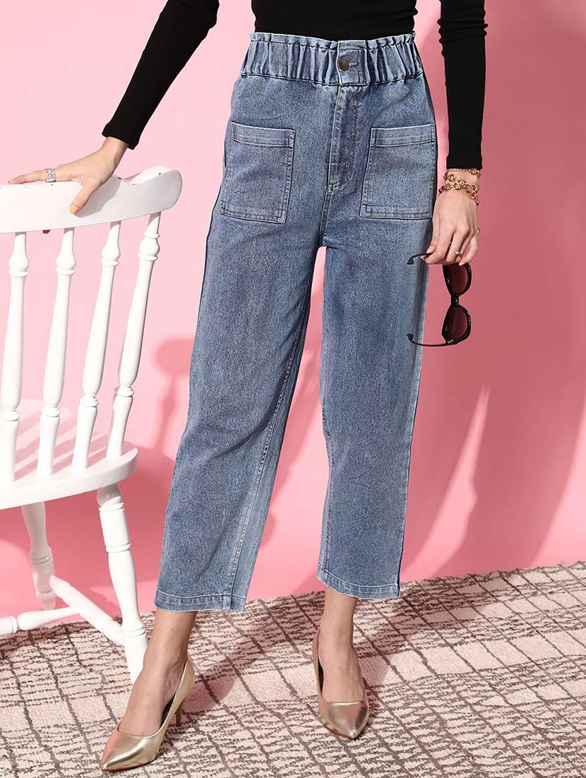 high rise washed denim jean