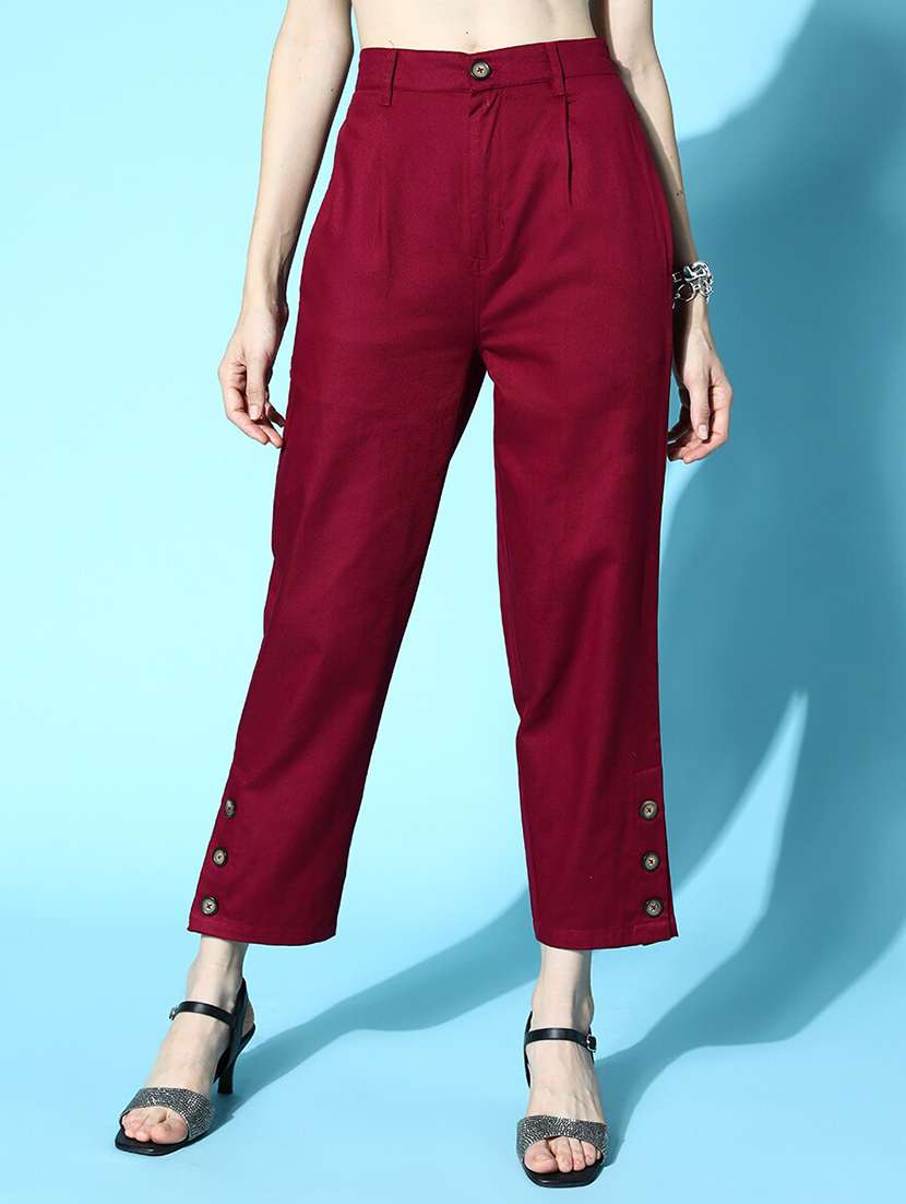 women high rise solid pleated trouser 