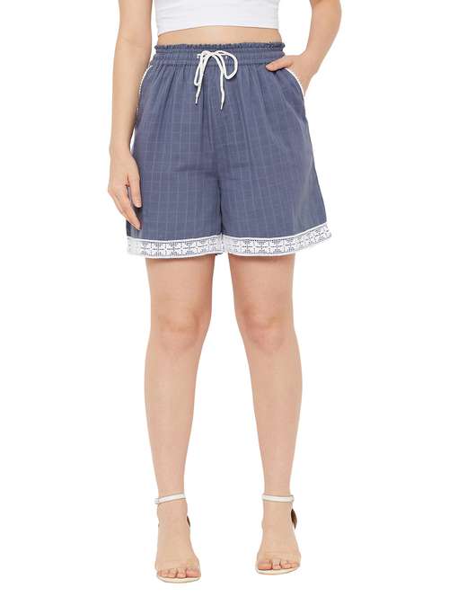 drawstring waist checkered short - 18475902 - Standard Image - 0