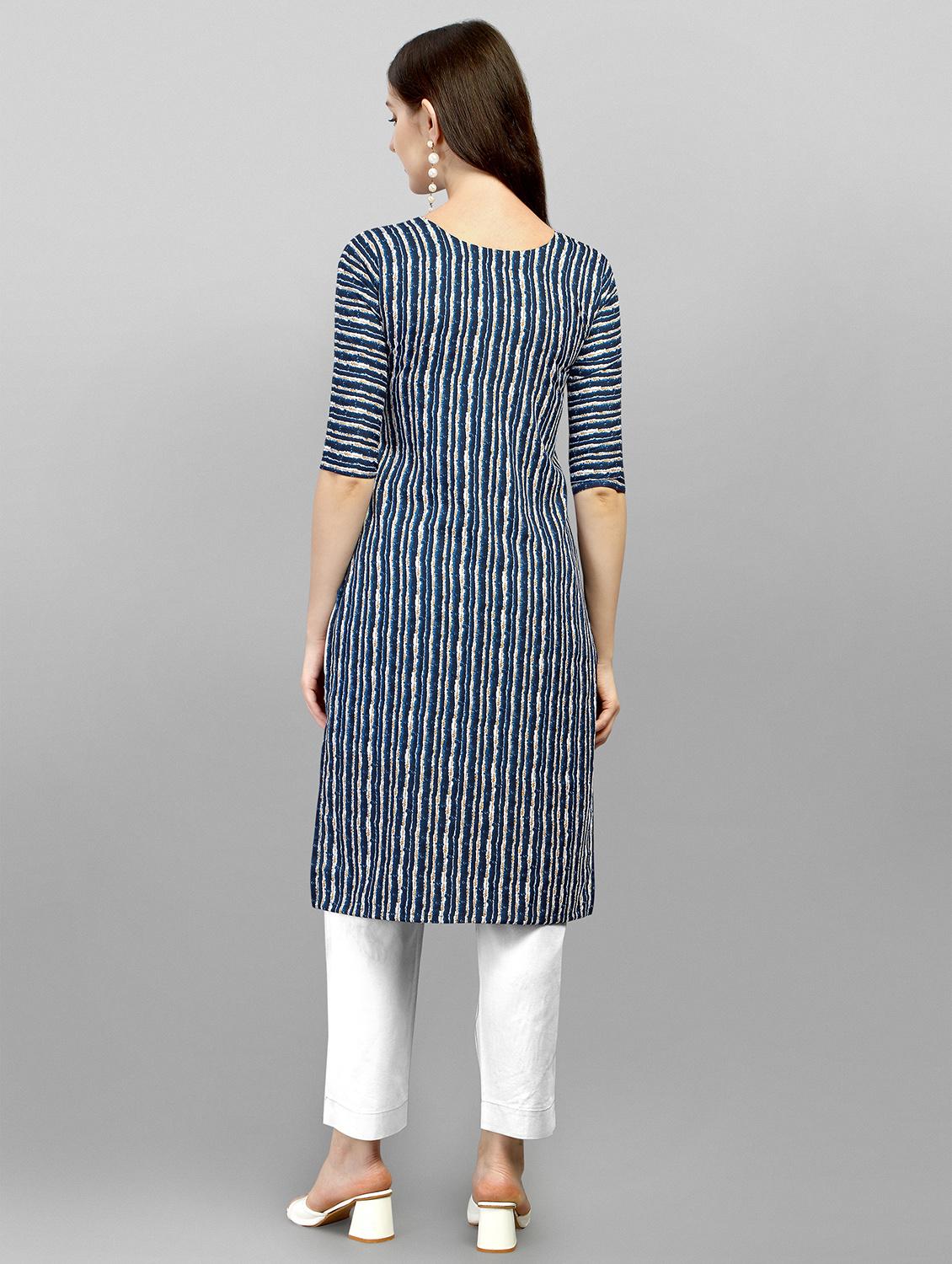 boat neck striped straight kurta - 18476229 - Standard Image - 2