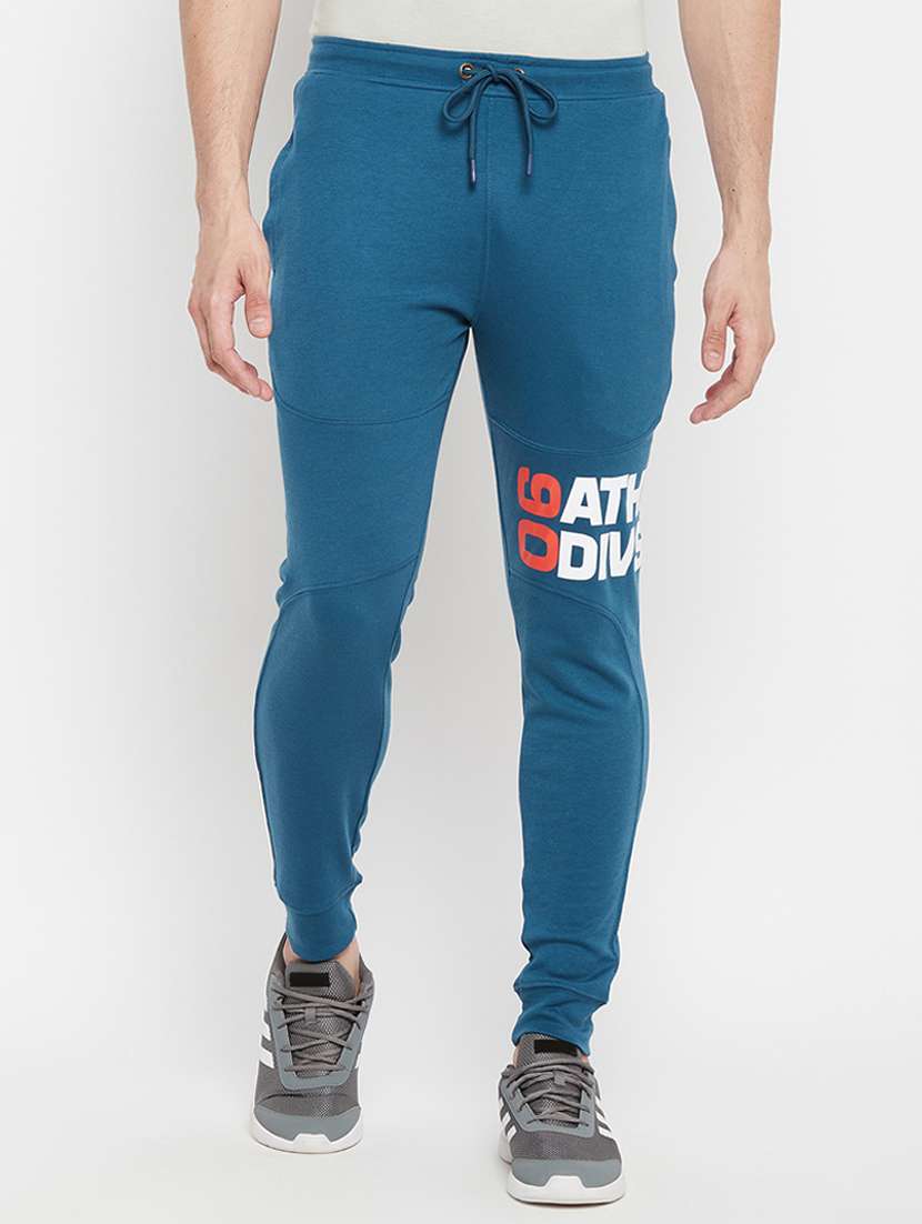 blue typographic track pant