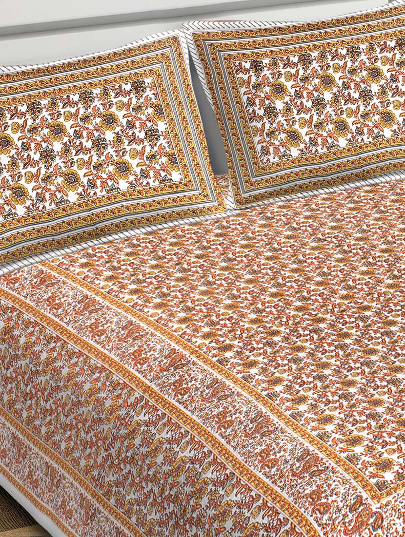 carry border printed 100% cotton pigment double bedsheet with pillow covers - 18477180 - Standard Image - 2