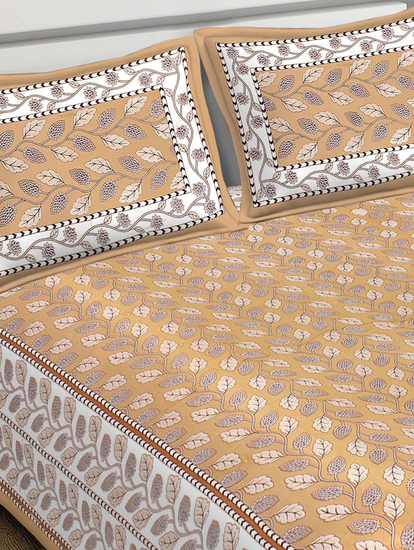 dry leaf printed 100% cotton pigment double bedsheet with pillow covers - 18477181 - Standard Image - 2