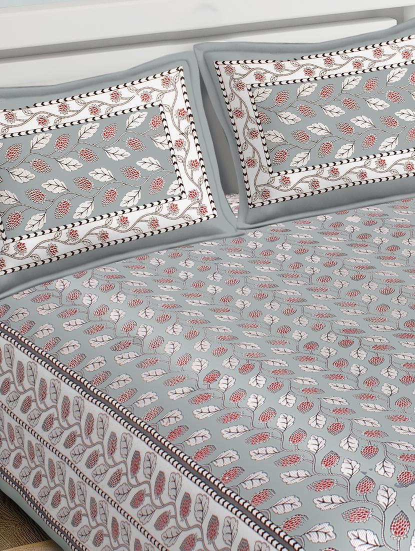 carry border printed 100% cotton pigment double bedsheet with pillow covers - 18477182 - Standard Image - 2