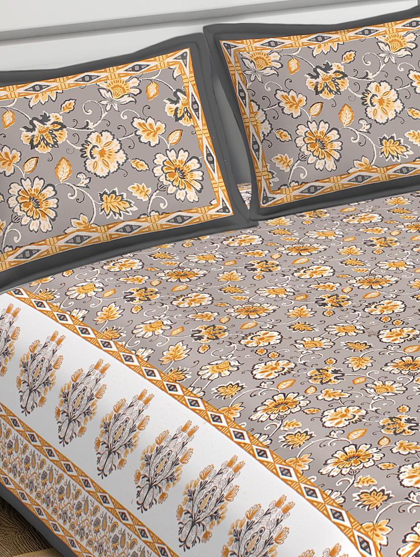 ikkat border printed 100% cotton pigment double bedsheet with pillow covers - 18477194 - Standard Image - 2