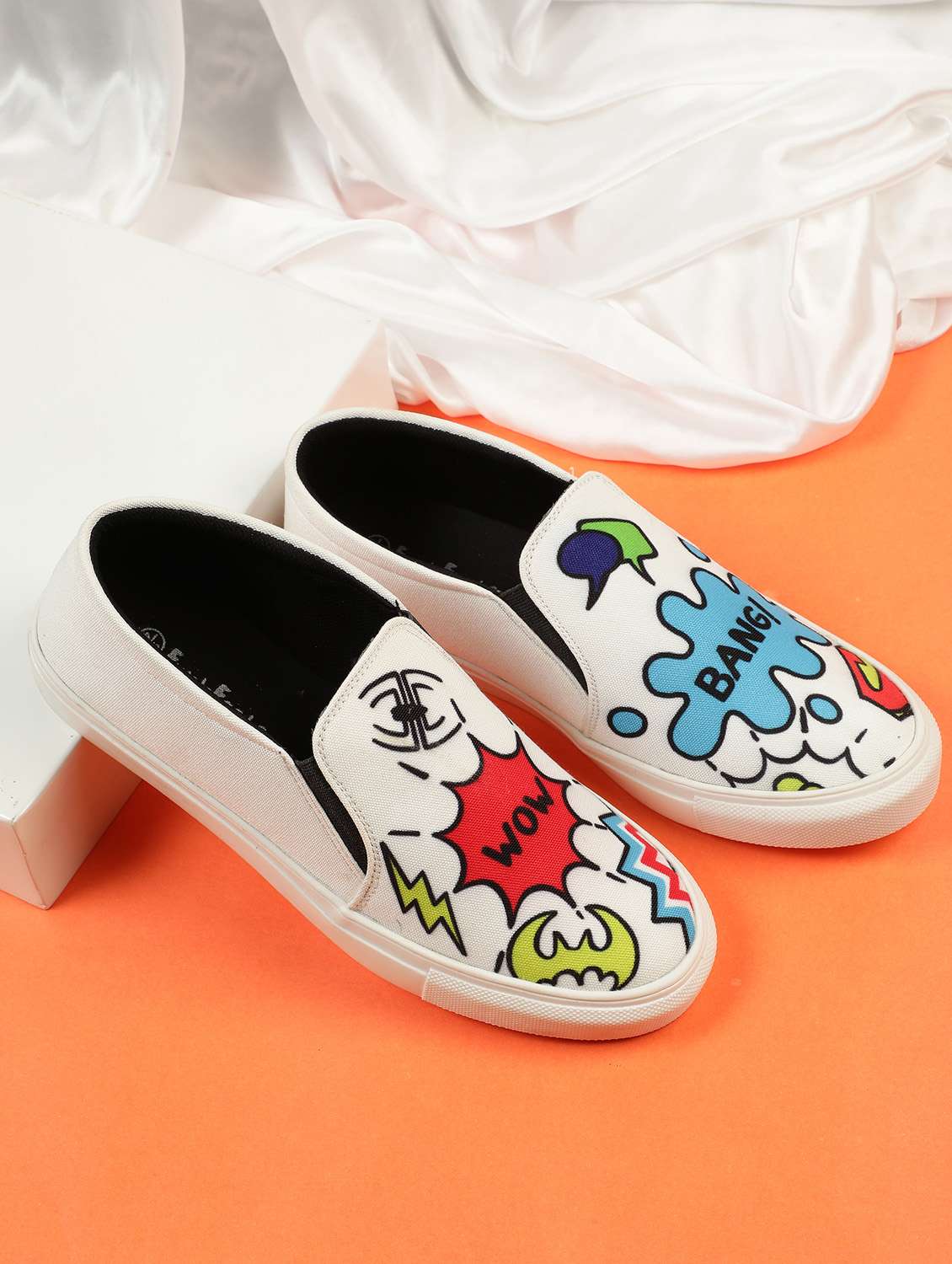 mens white printed slip on sneaker