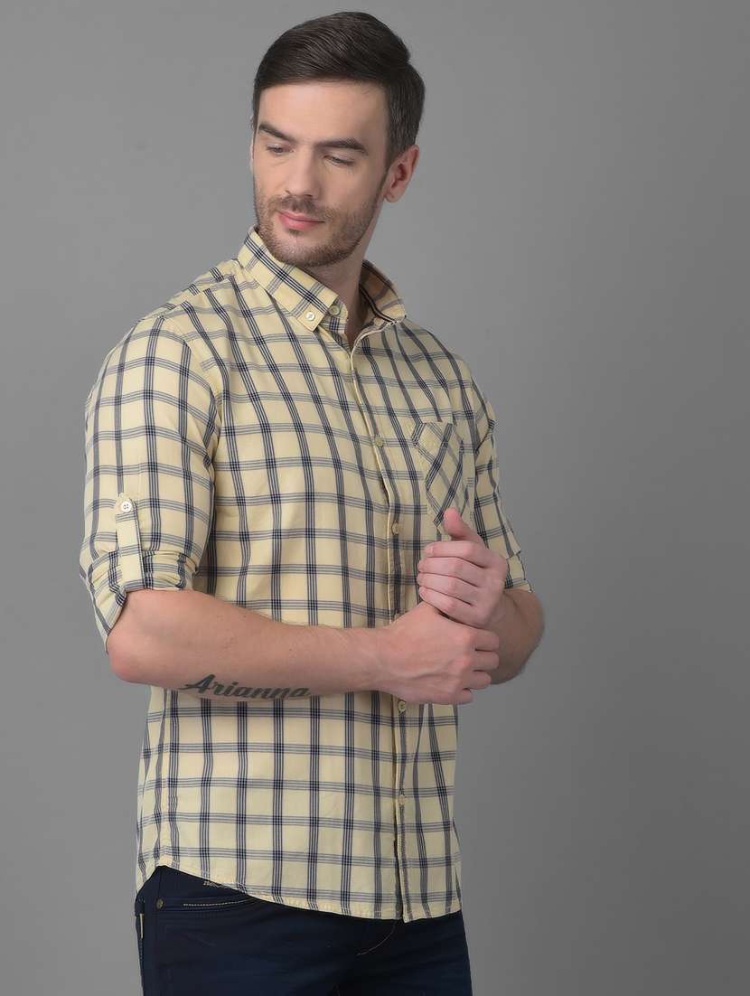yellow checkered casual shirt - 18477388 -  Standard Image - 2