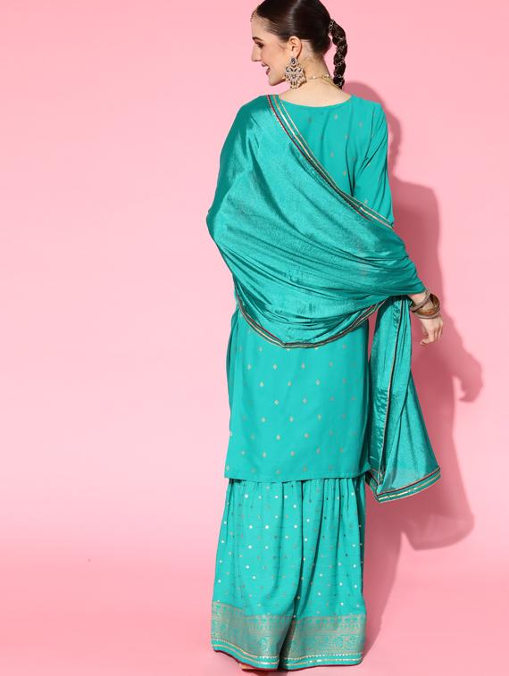 embroidered kurta sharara set with dupatta - 18477642 - Standard Image - 2