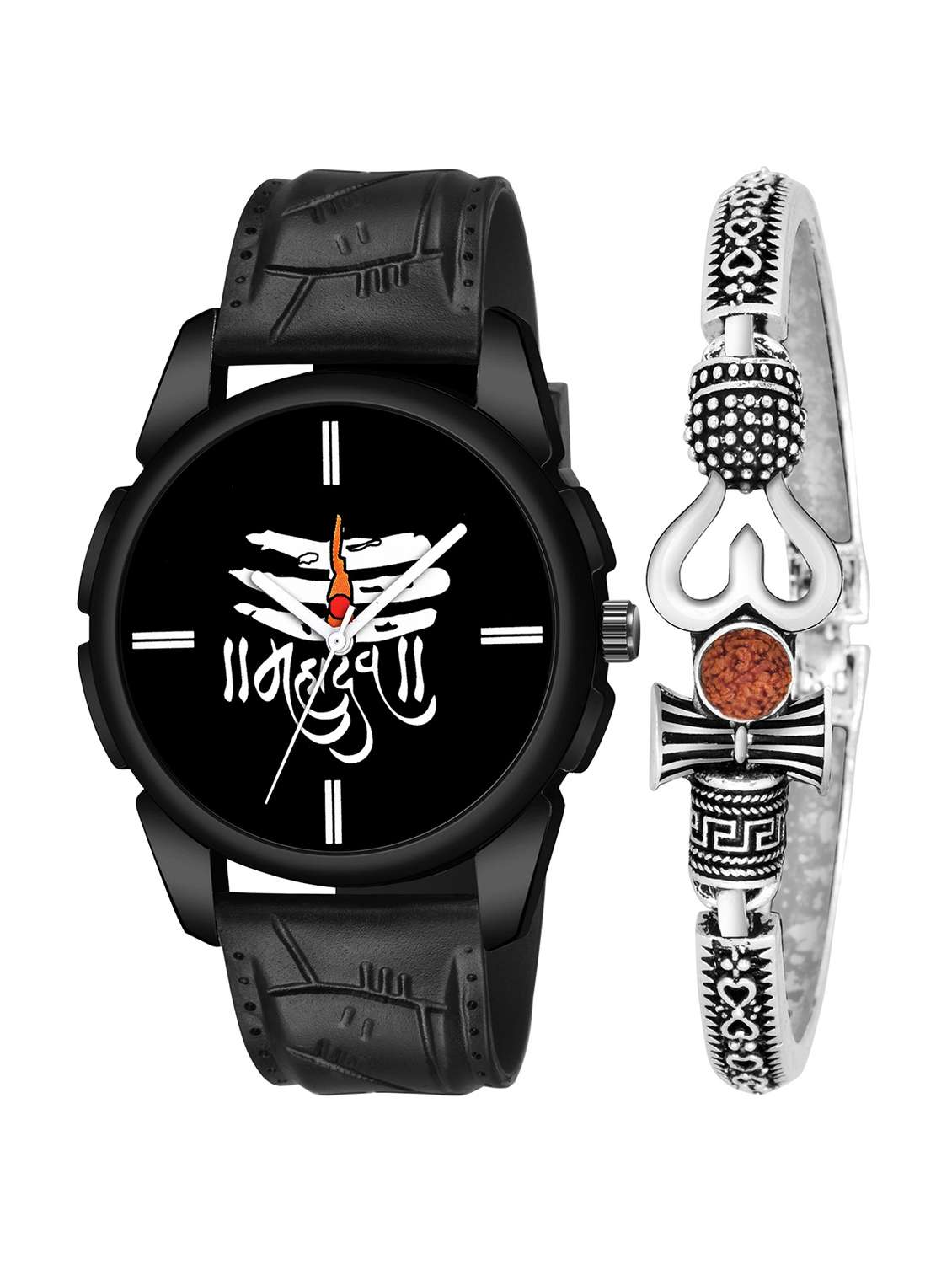 kajaru men analog watch with mahadev bracelet