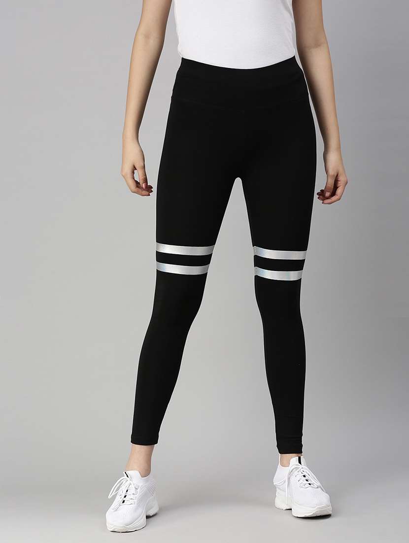 black high rise solid active wear tights