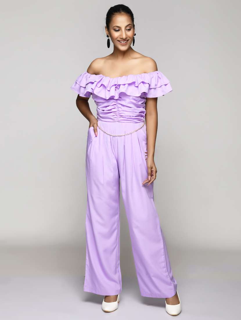 frill embellished solid full length jumpsuit 