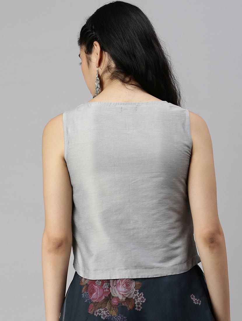 women's grey round neck top - 18478744 - Standard Image - 2
