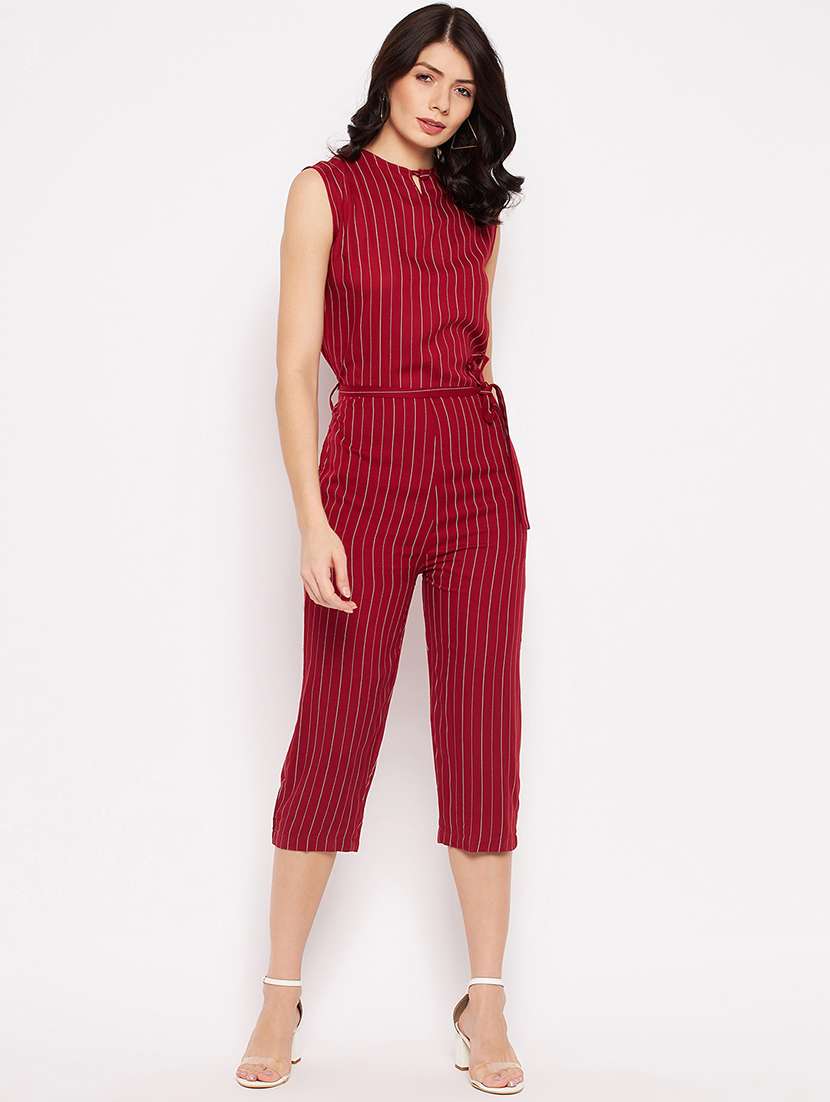 sleeveless striped knee length jumpsuit