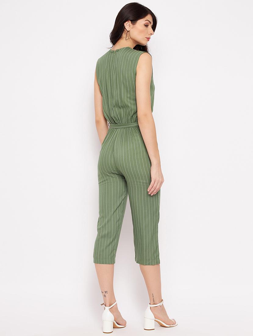 sleeveless striped knee length jumpsuit - 18478816 - Standard Image - 2