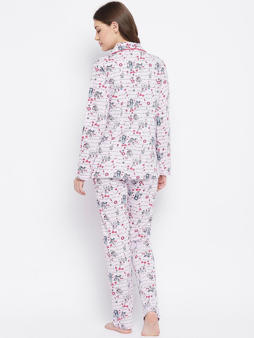 lapel neck printed nightwear pyjama set - 18478827 - Standard Image - 2