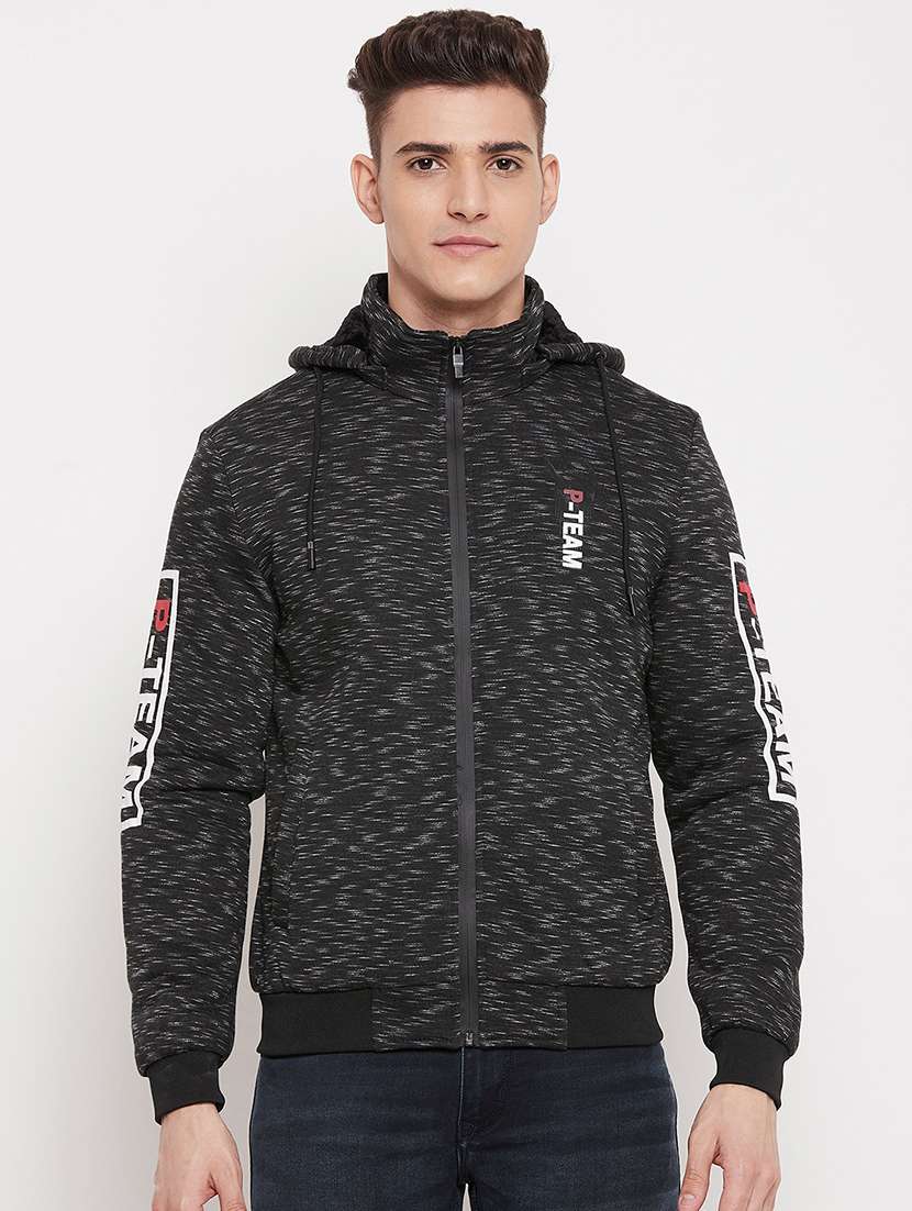 men melange long sleeves hooded sweatshirt