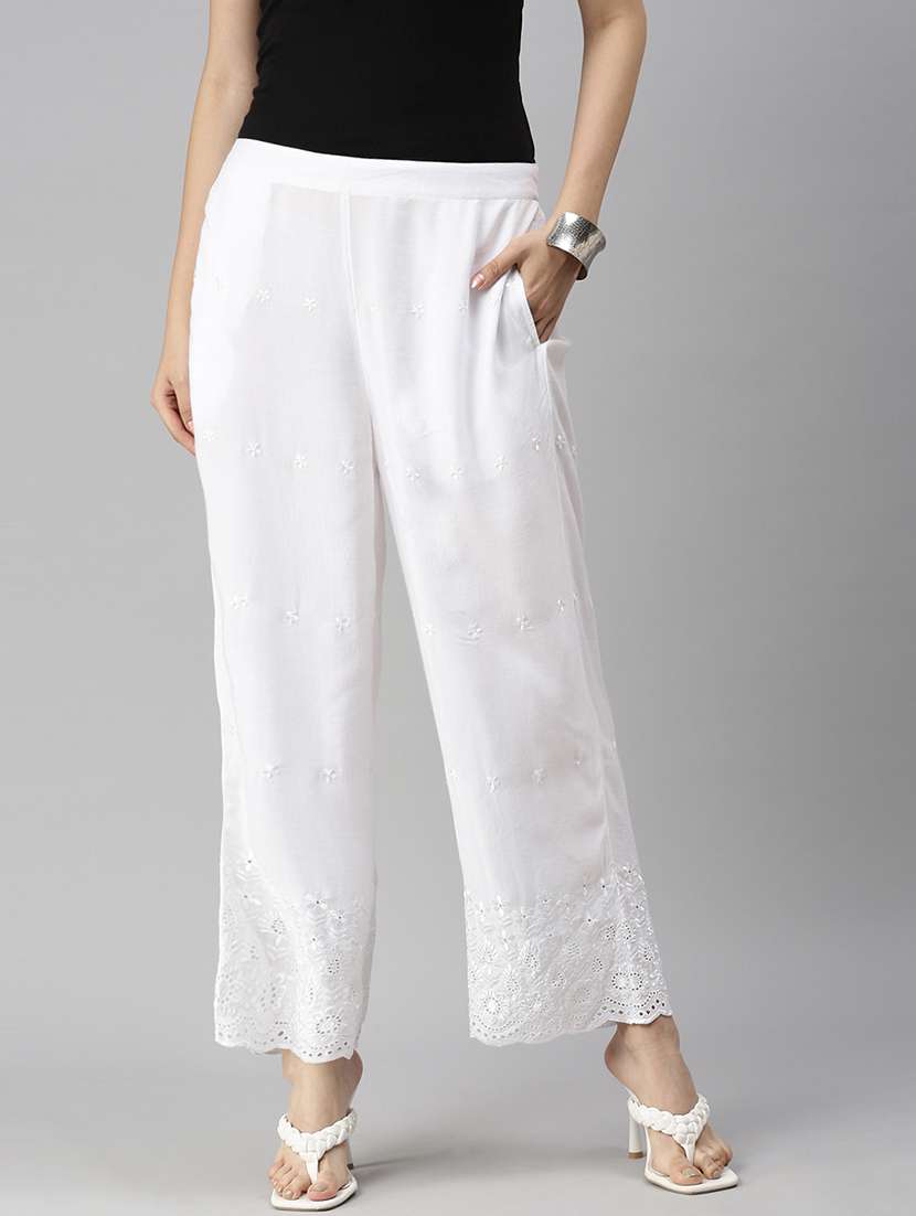 women tonal embroidered straight palazzo