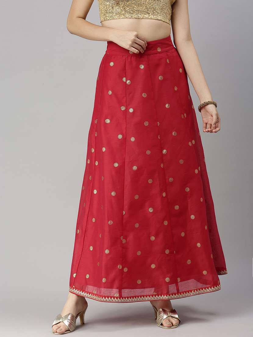 foil printed flared skirt