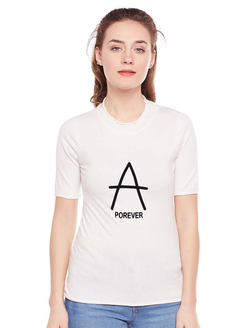 women's front print round neck t-shirt