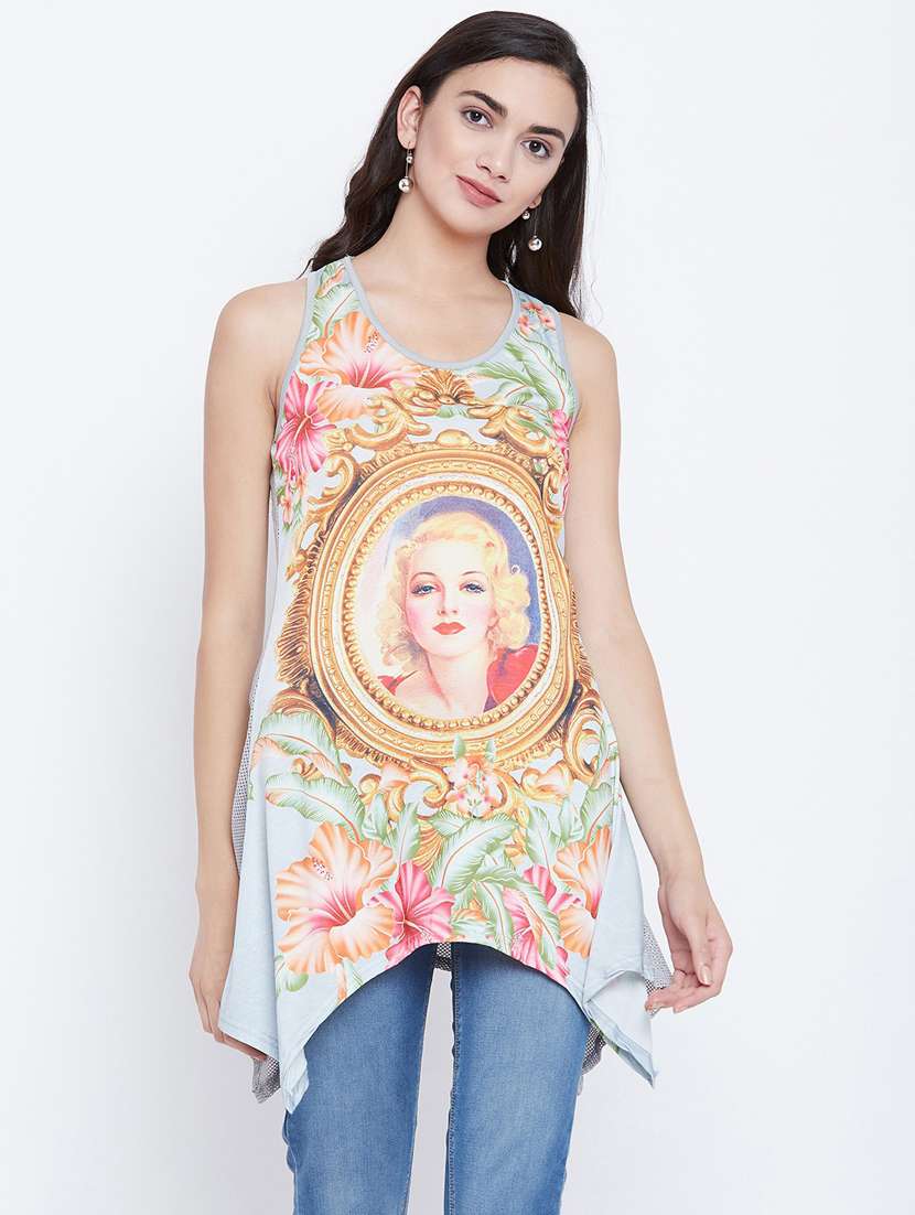 women's asymmetric round neck top
